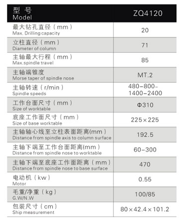 ZQ4120輕型臺(tái)鉆