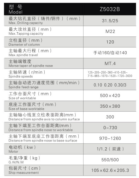 Z5032B自動進刀鉆床